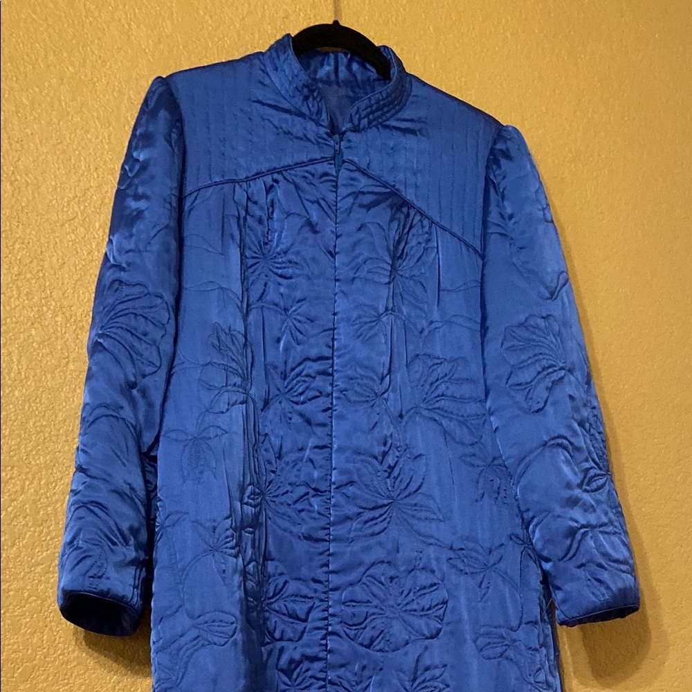 blue vintage medium large bed jacket robe kaftan